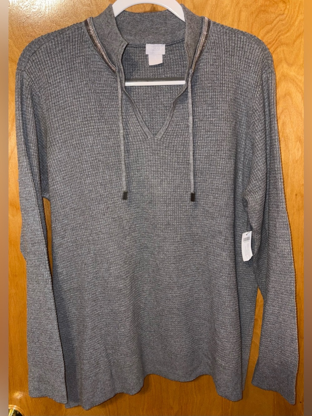 Zenergy by Chico’s slate heather grey waffle stitch beaded sweater Size 3